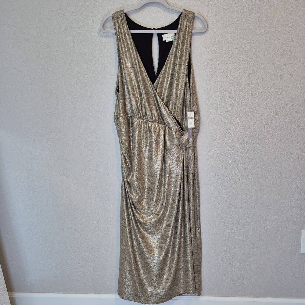 By Anthropologie Maxi Dress Womens Plus Size 1X Gold Shimmer Sleeveless - Picture 2 of 12